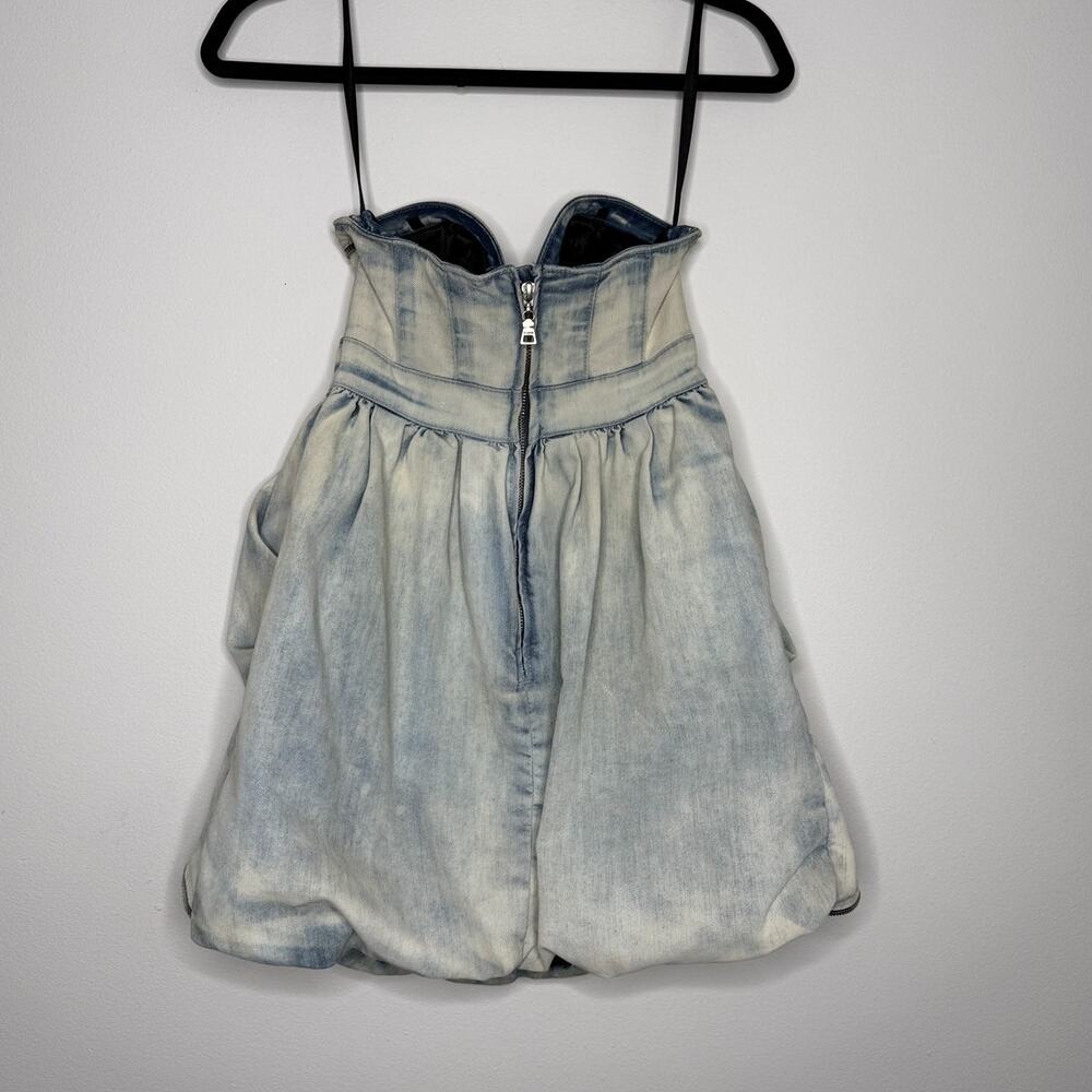 Denim Mini Dress Strapless Bubble Hem Y2K Party Dress Corset Bustier GUESS - Picture 2 of 9